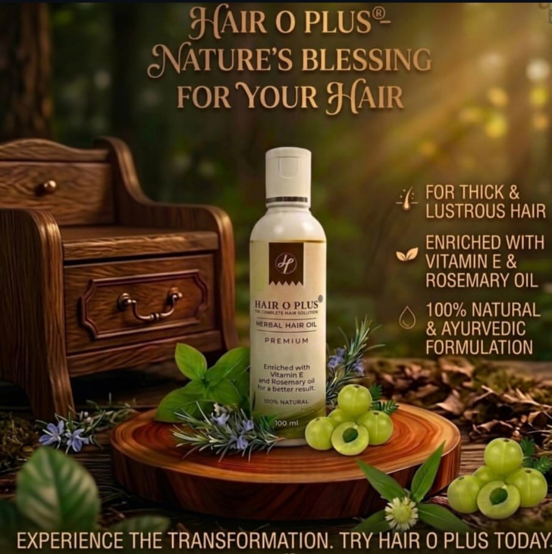 Hair O Plus Premium Herbal Hair Oil – 100% Natural Ayurvedic Hair Care with Amla, Rosemary, Aloe Vera ,Hibiscus & 24 Other Natural Ingredients – 100ml