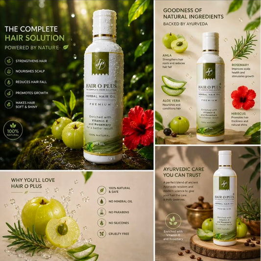 Hair O Plus Premium Herbal Hair Oil – 100% Natural Ayurvedic Hair Care with Amla, Rosemary, Aloe Vera ,Hibiscus & 24 Other Natural Ingredients – 100ml